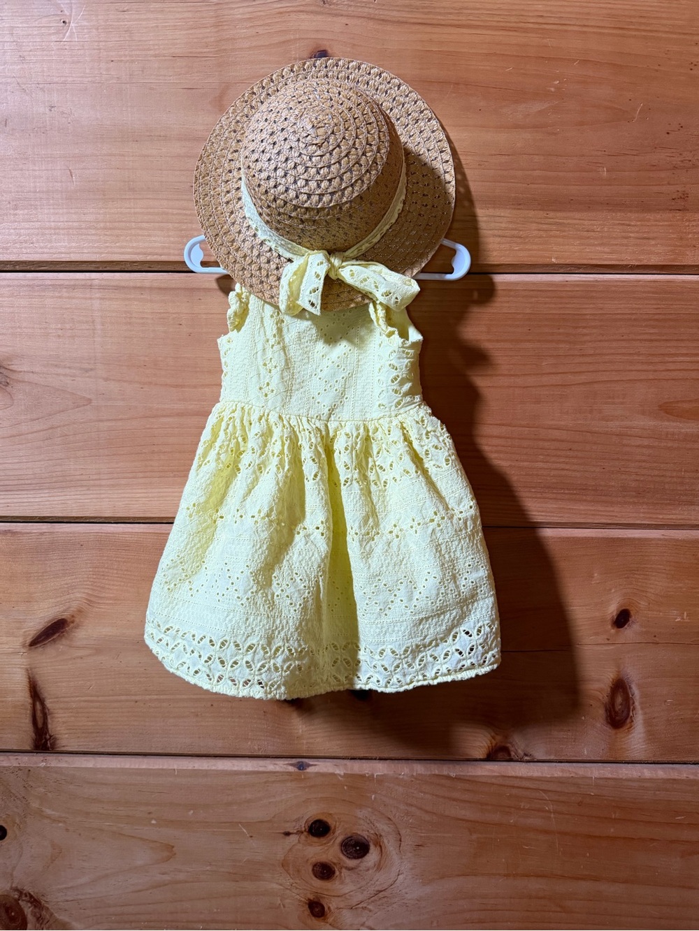 Blueberi Boulevard Yellow Eyelet Dress with Elastic Waist